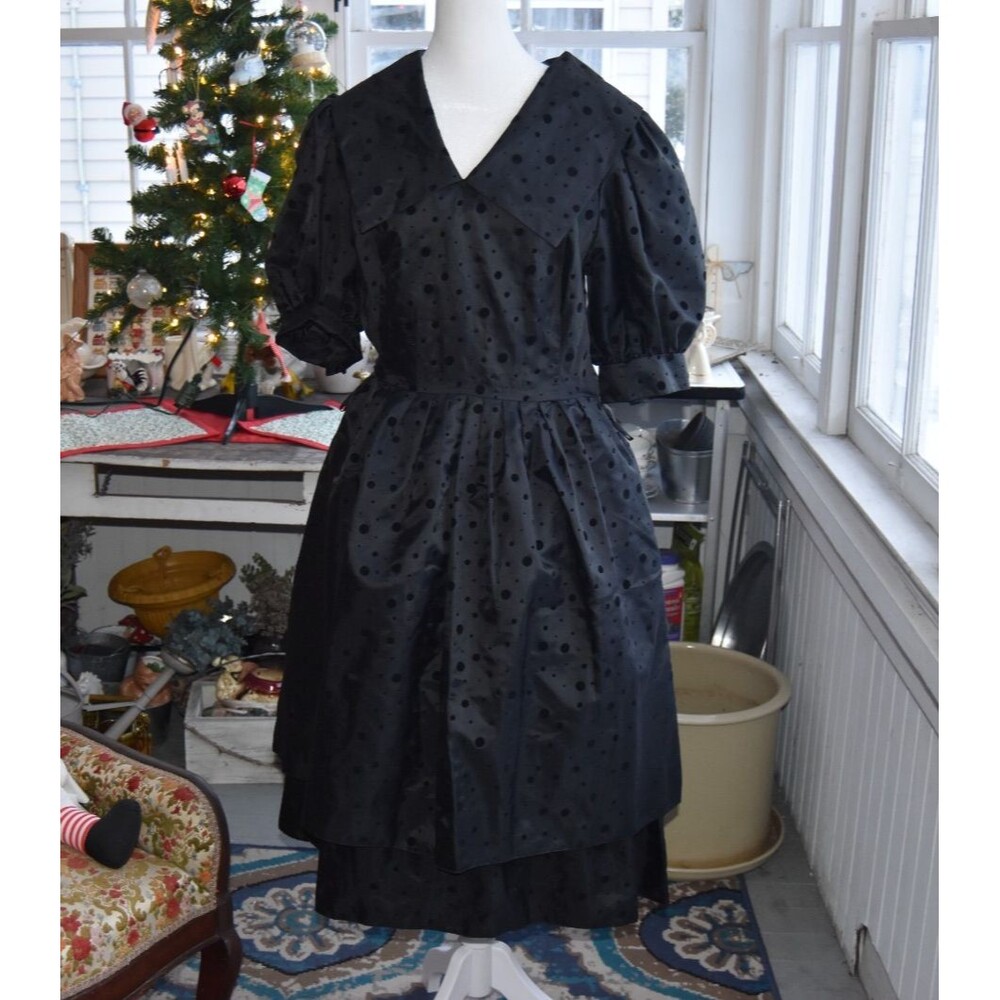 Vintage 80s Vision Dress A-Line Polka Dots 80s does 50s Tiered Black Size Medium
